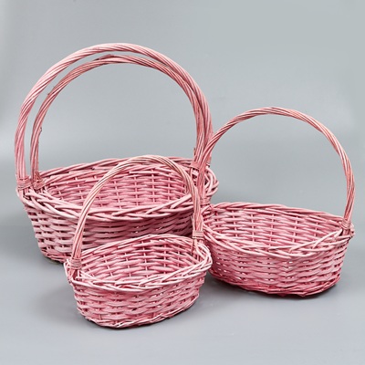 Корзины из ивы 45*35*15, 38*30*13, 33*25*12, 28*20*10, 4шт, овал, розовый