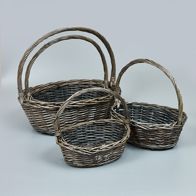 Корзины из ивы 45*35*15, 38*30*13, 33*25*12, 28*20*10, 4шт, овал, серый