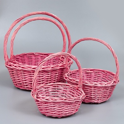 Корзины из ивы 38*38*15, 33*33*13, 29*29*12, 23*23*10, 4шт, круг, св.розовый