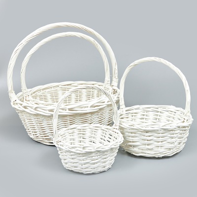 Корзины из ивы 41*41*16/41, 34*34*14/36, 27*27*12/31, 21*21*10/26, 4шт, круг, белый