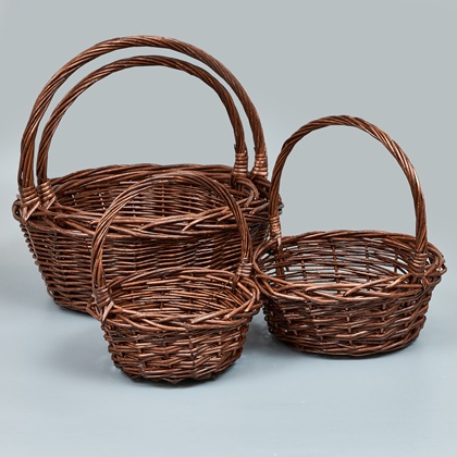 Корзины из ивы 41*41*16/41, 34*34*14/36, 27*27*12/31, 21*21*10/26, 4шт, круг, коричневый