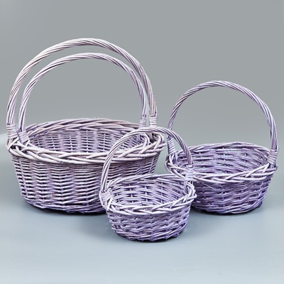 Корзины из ивы 41*41*16/41, 34*34*14/36, 27*27*12/31, 21*21*10/26, 4шт, круг, сиреневый