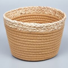 Корзина плетеная 21*14  B15, рогоз/текстиль, бежевый
