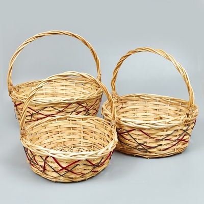 Корзины из ивы 42*16*40*35, 36,5*14,5*34*30,5, 30*12,5*30*26,5, 3шт, круг, натуральный/плетение