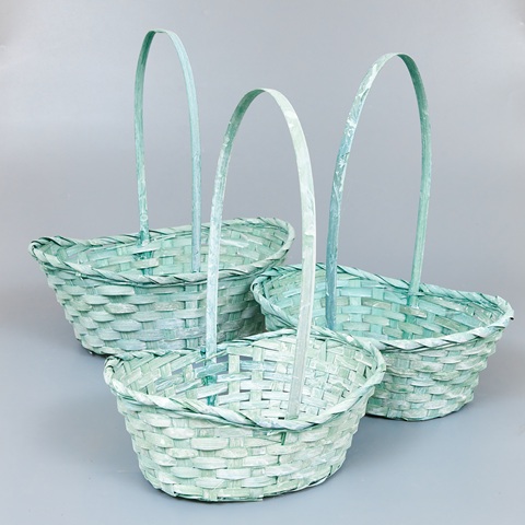 Корзины из бамбука 33*24*11*13*42, 30*21*10*11*38, 26*19*9*10,5*34, 3шт, овал, мятный