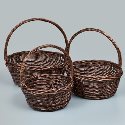 Корзины из ивы 33*33*13, 29*29*12, 23*23*10, 3шт, круг, коричневый