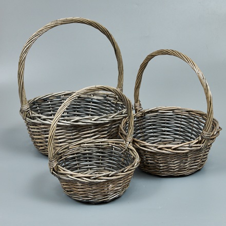 Корзины из ивы 33*33*13, 29*29*12, 23*23*10, 3шт, круг, серый
