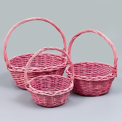 Корзины из ивы 33*33*13, 29*29*12, 23*23*10, 3шт, круг, розовый