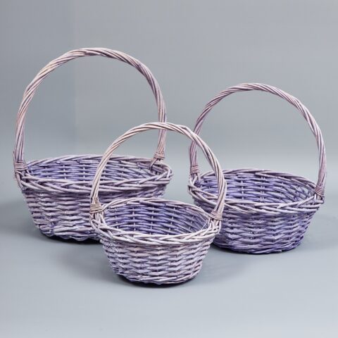 Корзины из ивы 33*33*13, 29*29*12, 23*23*10, 3шт, круг, сиреневый