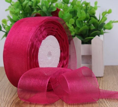Лента органза 25мм*25ярд, малиновый (1028)