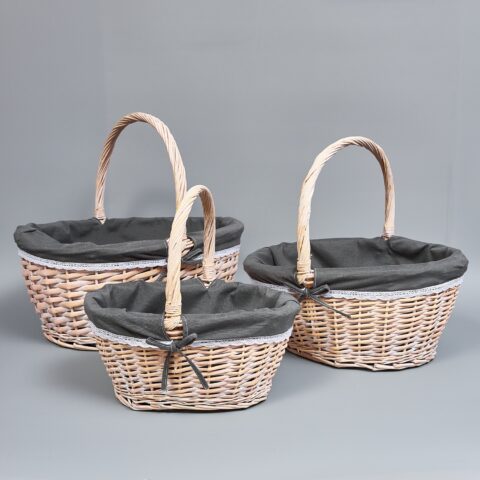 Корзины из ивы 46*37*20/43, 39*31*17,5/38, 32*25*15/33, 3шт, овал, с тканью, натуральный