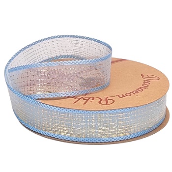 Лента дизайнерская с золотым напылением 25mm*10 ярд голубой