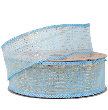 Лента дизайнерская с золотым напылением 40mm*10 ярд голубой