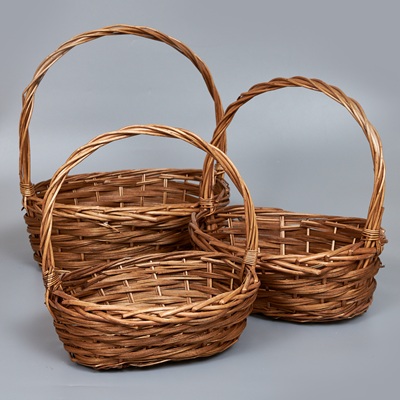 Корзины из ивы 40*30*14*39, 35*25*13*35, 28*21*11*30, 3шт, S. овал, медовый