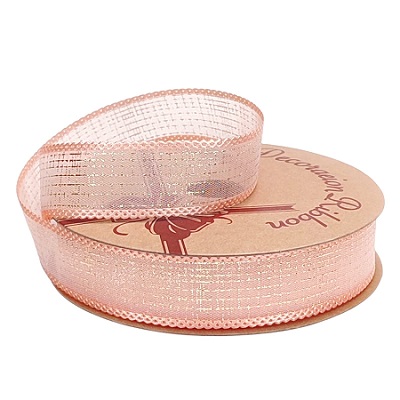 Лента дизайнерская с золотым напылением 25mm*10 ярд  персиковый