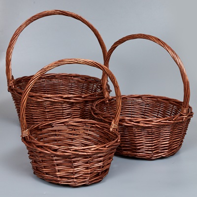 Корзины из ивы 41*41*16/41, 34*34*14/36, 27*27*12/31, 3шт, круг, коричневый