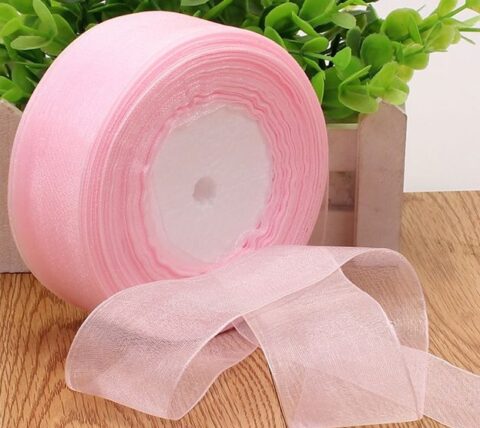 Лента органза 25мм*25ярд, нежно-розовый (1043)