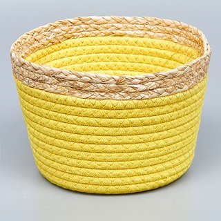 Корзина плетеная 21*14 B15, рогоз/текстиль, желтый