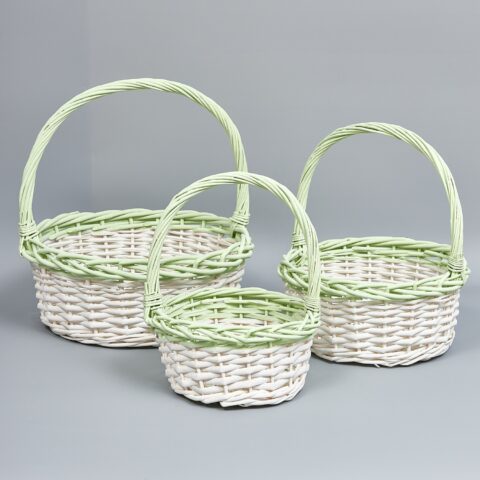Корзины из ивы 36*14*39, 29*12,5*33, 22*11*28, 3шт, круг, белый/зеленый