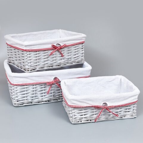Корзины из ивы 46*35*18, 40*30*16, 35*25*14, 3шт, прямоугольник, белый