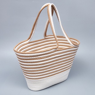 Корзина плетеная 48*14*28, текстиль, бежевый/белый