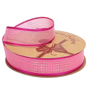 Лента дизайнерская с золотым напылением 25mm*10 ярд фуксия