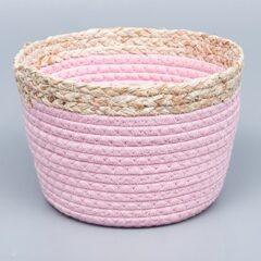 Корзина плетеная 21*14 B15, рогоз/текстиль, розовый