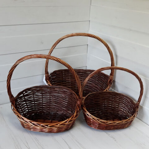 Корзины из ивы 44*34*10*18*44, 38*29*9*16*39, 32*24*8*14*34, 3шт, овал, коричневый