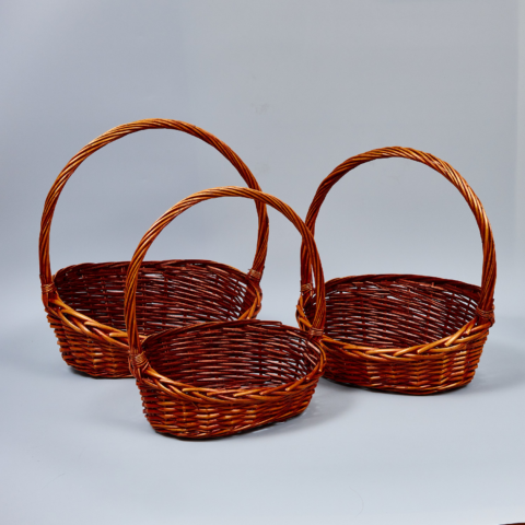 Корзины из ивы 44*34*10*18*44, 38*29*9*16*39, 32*24*8*14*34, 3шт, овал, коричневый