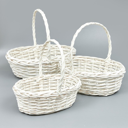 Корзины из ивы 44*33*14*40, 38*28*12.5*35, 32*23*11*30, 3шт, овал, белый