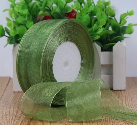 Лента органза 25мм*25ярд, хаки (1061)