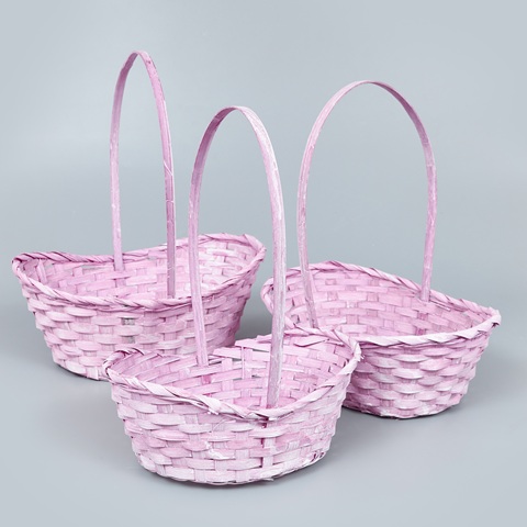 Корзины из бамбука 33*24*11*13*42, 30*21*10*11*38, 26*19*9*10,5*34, 3шт, овал, розовый
