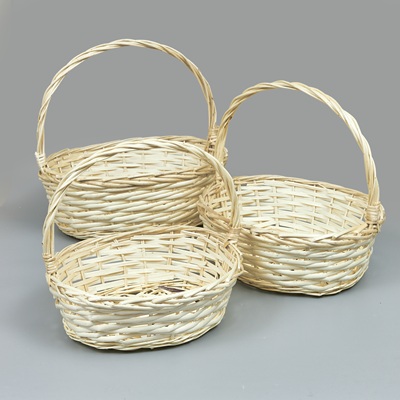 Корзины из ивы 43*36*15*40, 38*32*14*37, 33*27*11*32, 3шт, овал, выбеленный