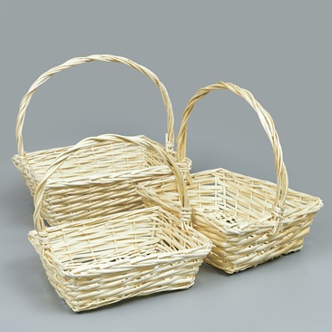 Корзины из ивы 41*33*15*40, 36*29*14*37, 32*24*11*31, 3шт, квадрат, выбеленный