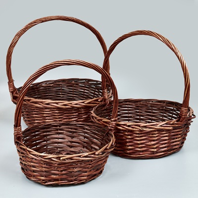 Корзины из ивы 45*38*15,5*45, 38*31*13*40, 33*26*11*31, 3шт, круг, коричневый