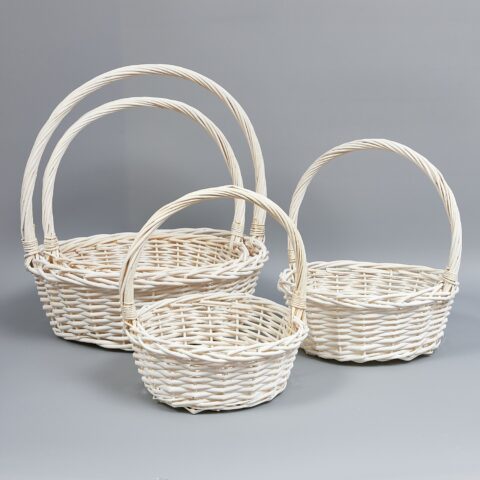 Корзины из ивы 45*45*15,5/47, 39*39*14/41, 33*33*12,5/35, 28*28*11/30, 4шт, круг, белый