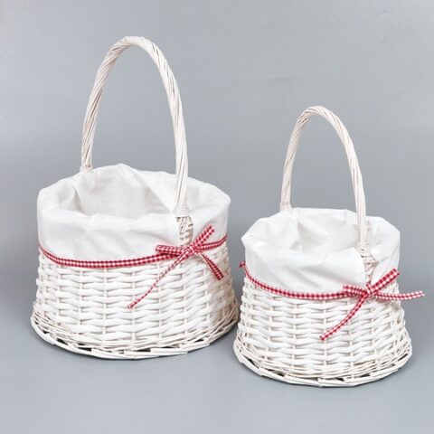 Корзины из ивы 30*30*20*43*35; 21*21*17*36*26, 2шт, круг, белый