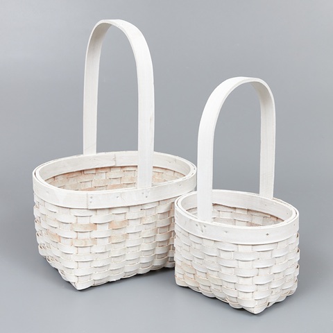 Корзины из бересты (секвойя) 22*17*12,5/32,5, 16*12*12/27, 2шт, овал, белый