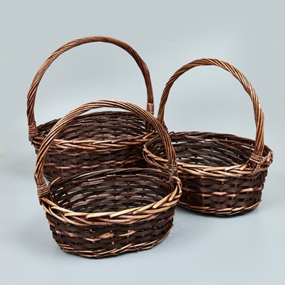 Корзины из ивы 39*30*14*38, 34*26*13*33, 29*22*12*28, 3шт, овал, коричневый