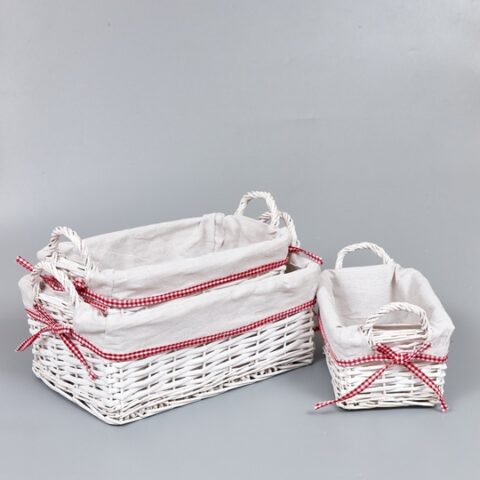 Корзины из ивы 39*26*15, 33*20*13, 28*16*11, 3шт, прямоугольник, белый