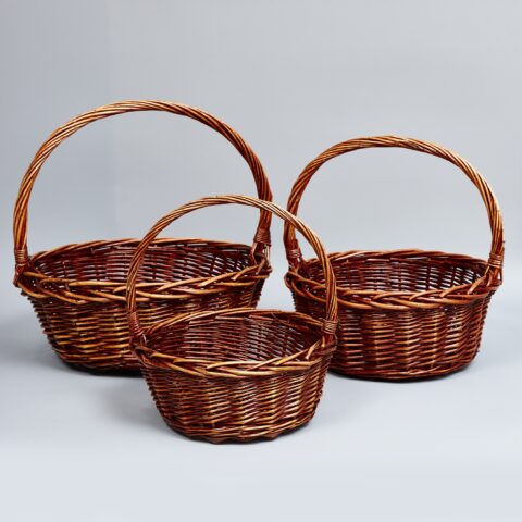 Корзины из ивы 41*41*16*41, 34*34*14*36, 27*27*12*31, 3шт, круг, коричневый