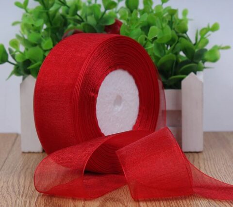 Лента органза 40мм*25ярд, красный (1026)