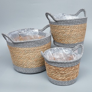 Корзины плетеные 30*23 B25, 25*20 B21, 22*17 B17, 3шт, рогоз/текстиль, серый