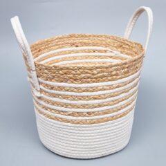 Корзина плетеная 33*28 B27, рогоз/текстиль, белый