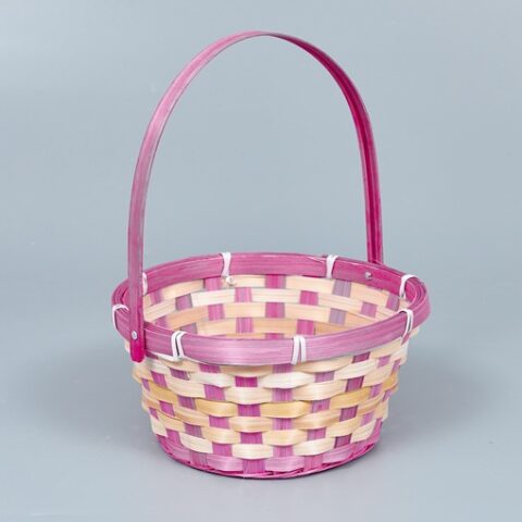 Корзина из бамбука 21*10*24, круг, розовый