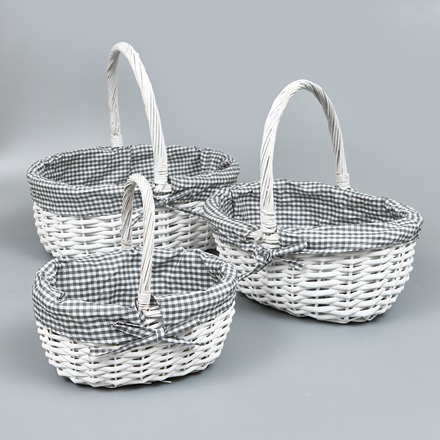 Корзины из ивы 39*30*16*35, 33*24*14*30, 26*19*13*25, 3шт, овал, белый