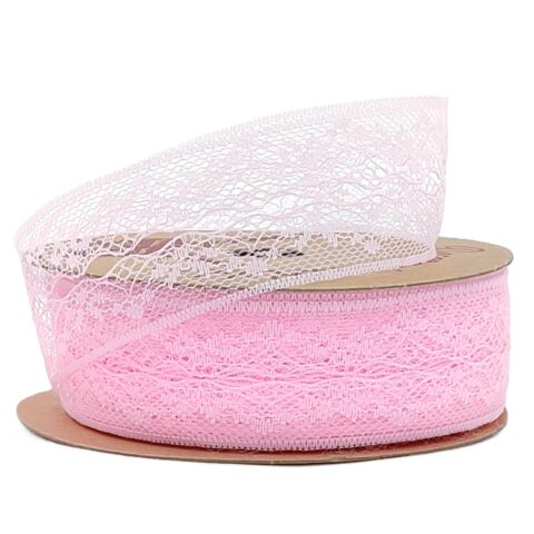 Лента кружевная 40мм*25ярд., розовый