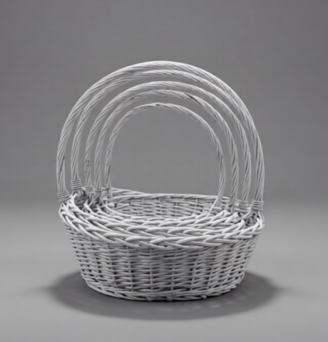 Корзины из ивы 62*50*20*60, 54*41*18*55, 46*35*15*50, 40*29*14*45, 33,5*23*12*40, 5шт, овал, белый