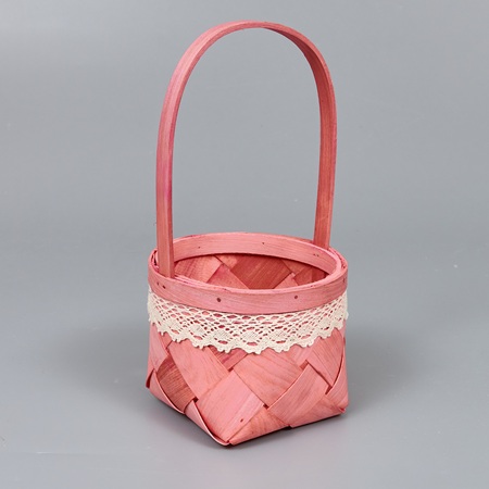 Корзина из бересты (секвойя) 14*11,5/28,5, круг, розовый
