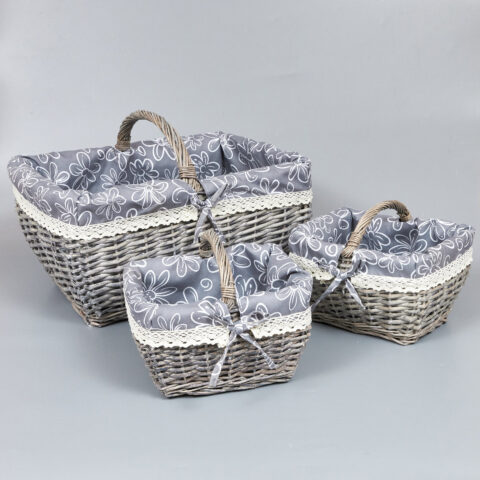 Корзины из ивы 44*35*22*33; 26*20*14*20; 26*20*14*20, 3шт, прямоугольник, серый